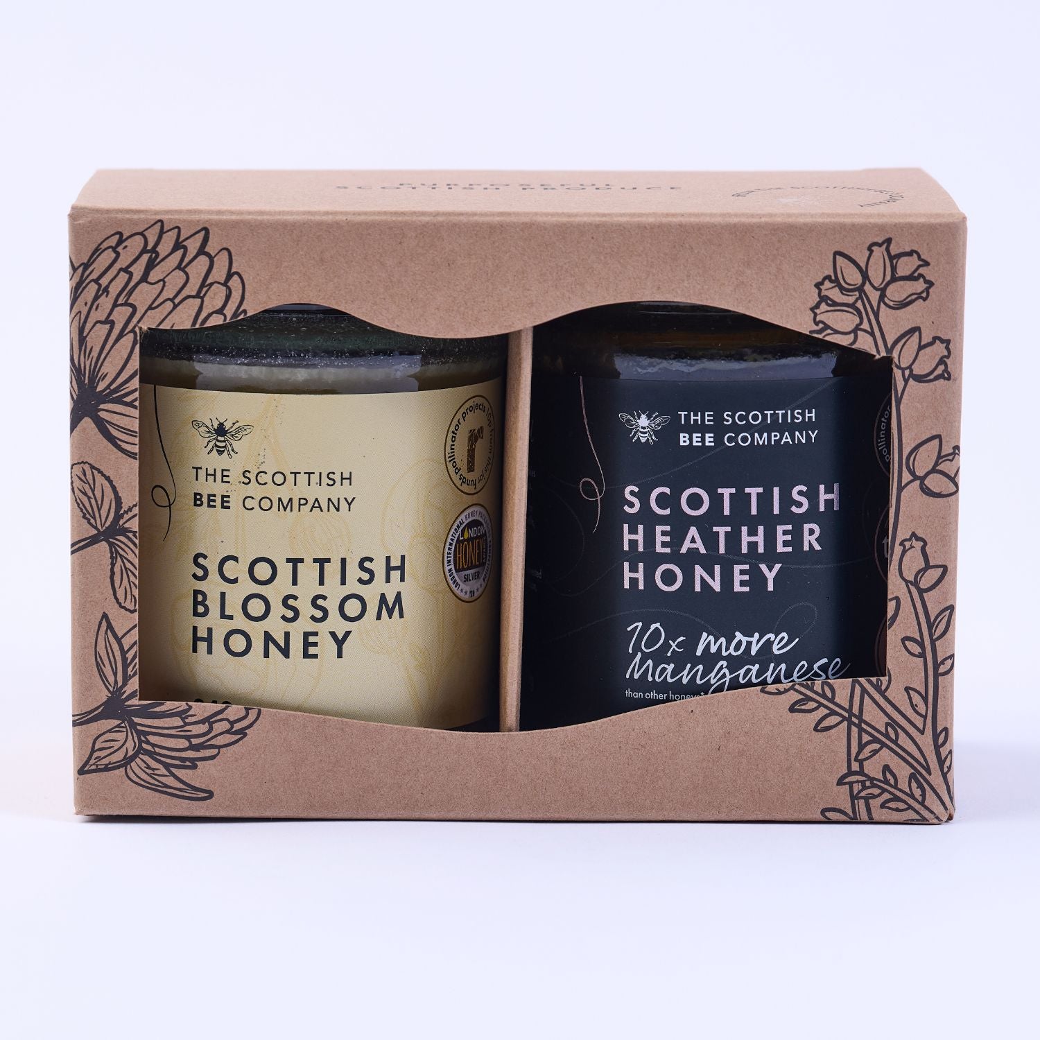Scottish Blossom Honey and Scottish Heather Honey in gift box