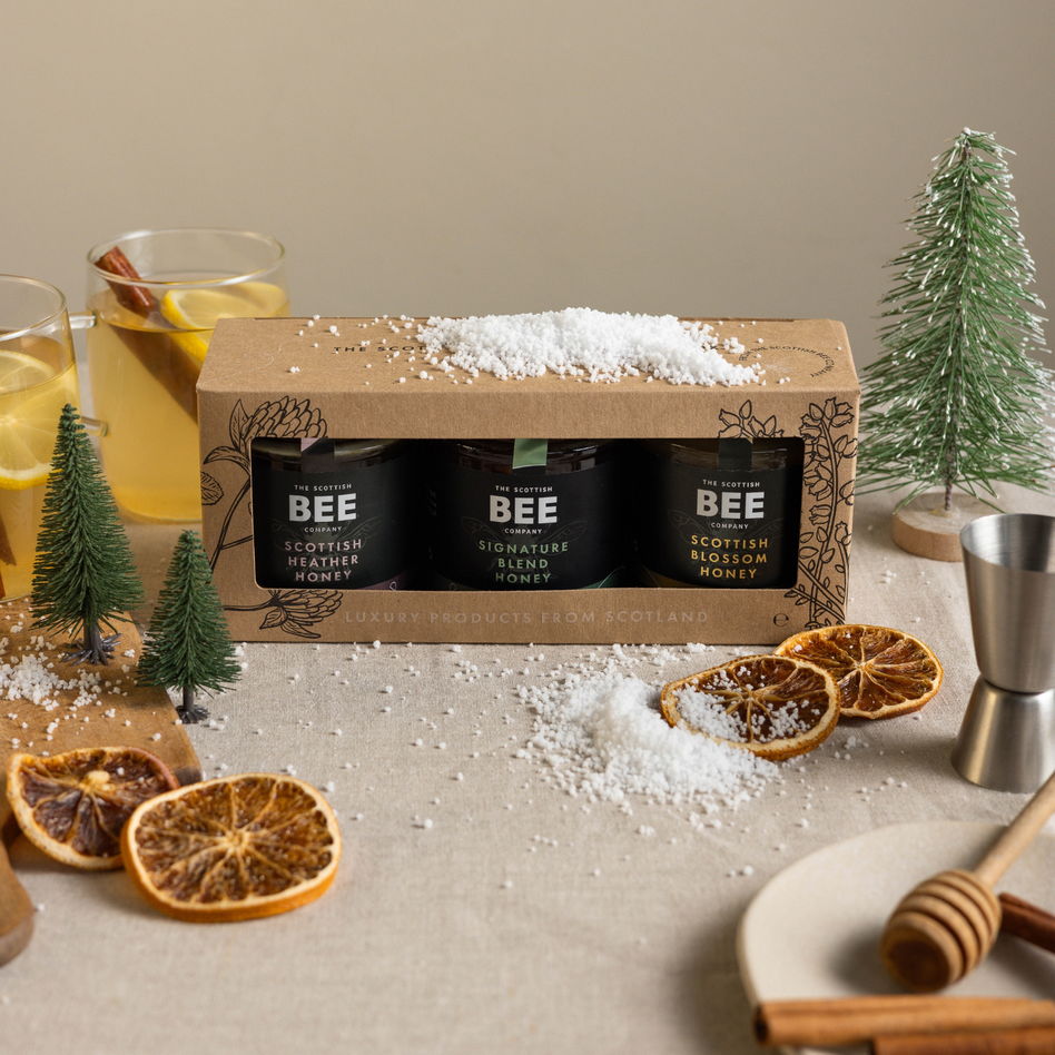 Trio of Scottish honey including heather, blossom and signature honey