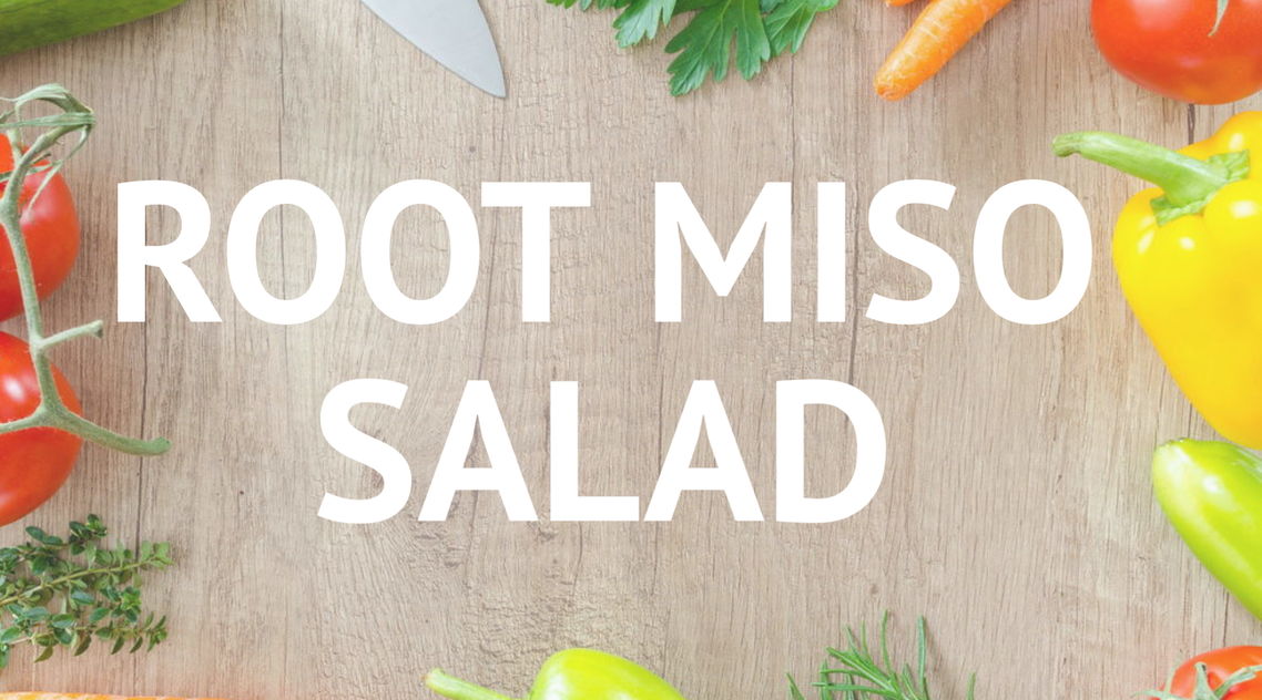 root miso salad text with vegetables as a border