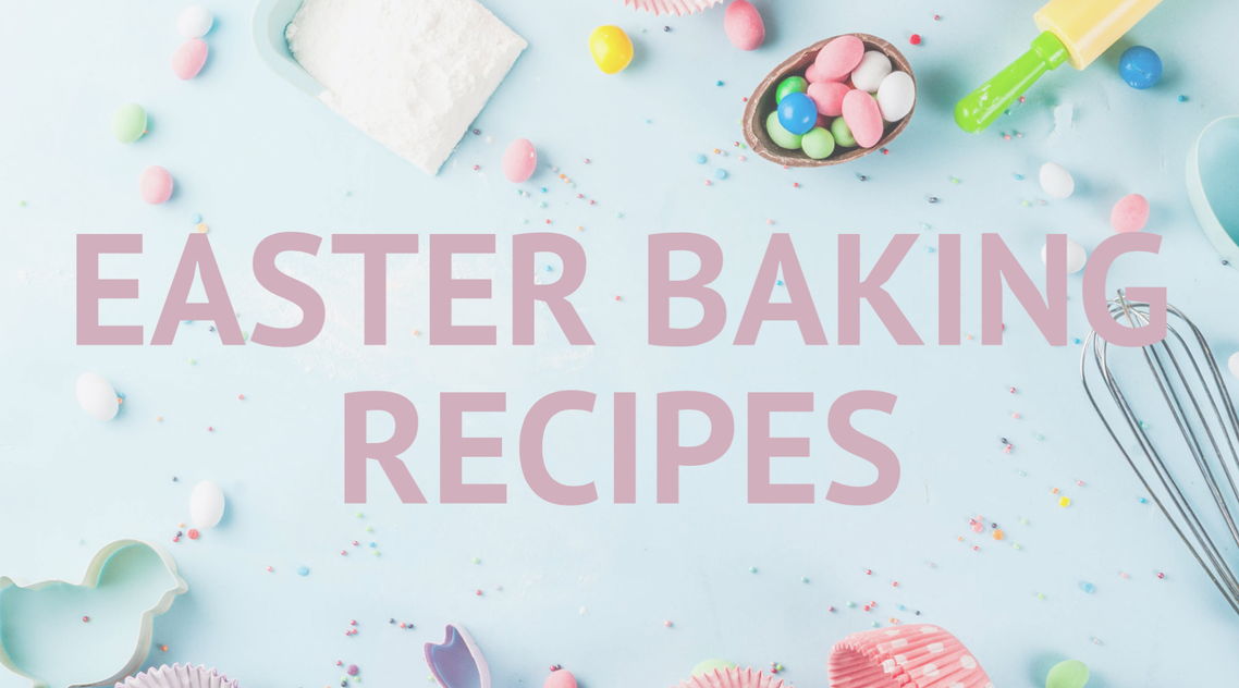 easter treats scattered around text 'easter baking recipes'