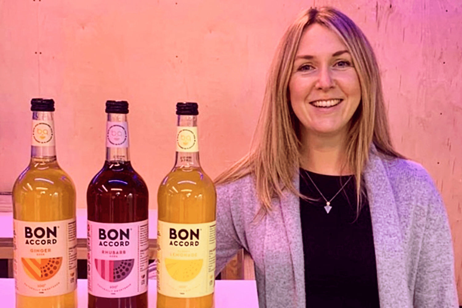 Karen Knowles owner of Bon Accord Soft Drinks with her product range