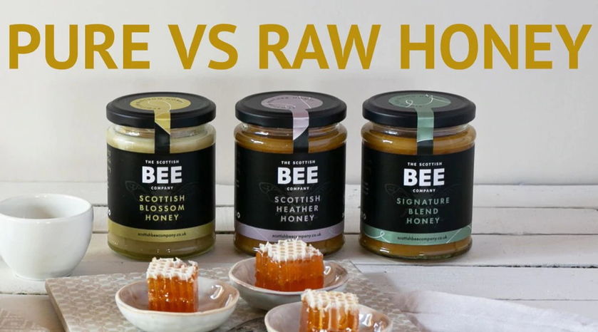 three pure Scottish honey and raw honeycomb