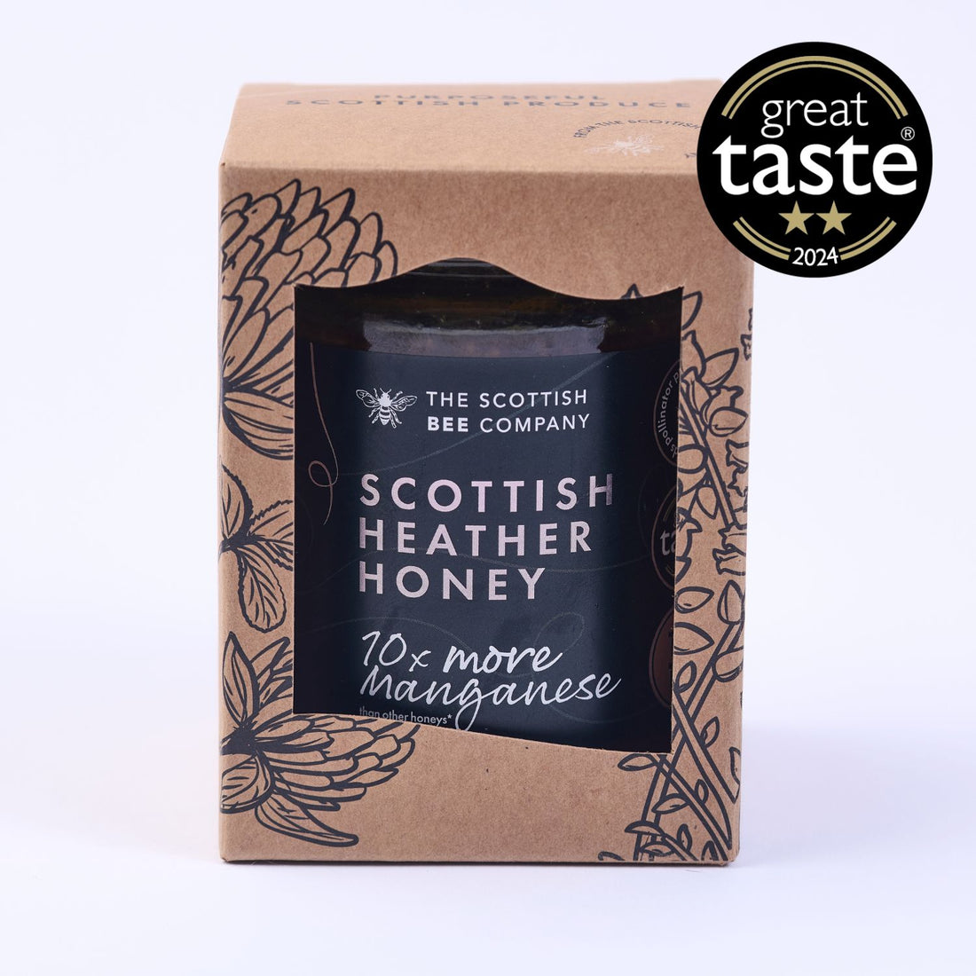 Scottish Heather Honey packaging with &