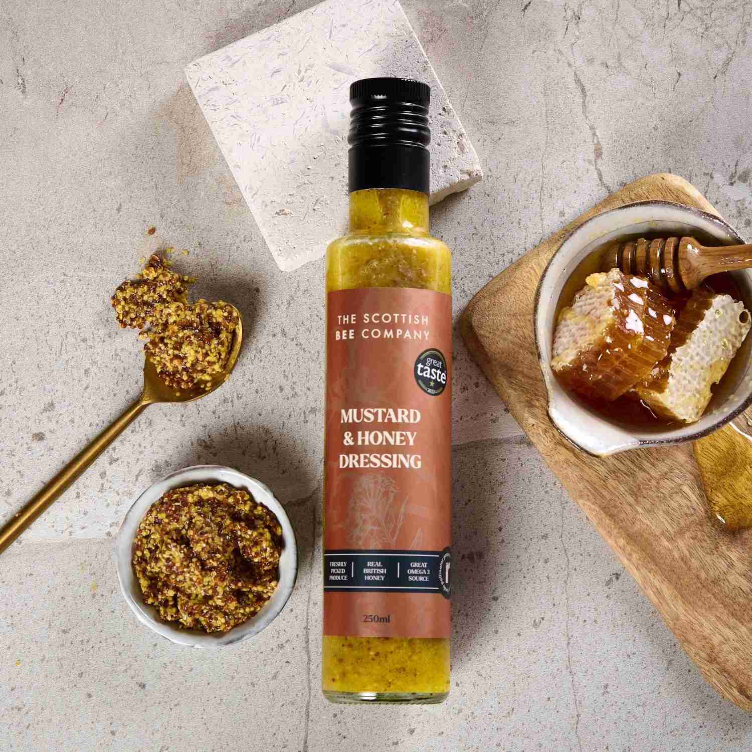 Scottish Bee Company Mustard &amp; Honey Dressing Situational Shot