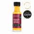 A 100ml bottle of The Scottish Bee Company Raspberry & Honey Dressing, showing the yellow-orange liquid inside, a dark red label, and a black cap. Two badges are displayed on the right: a gold &