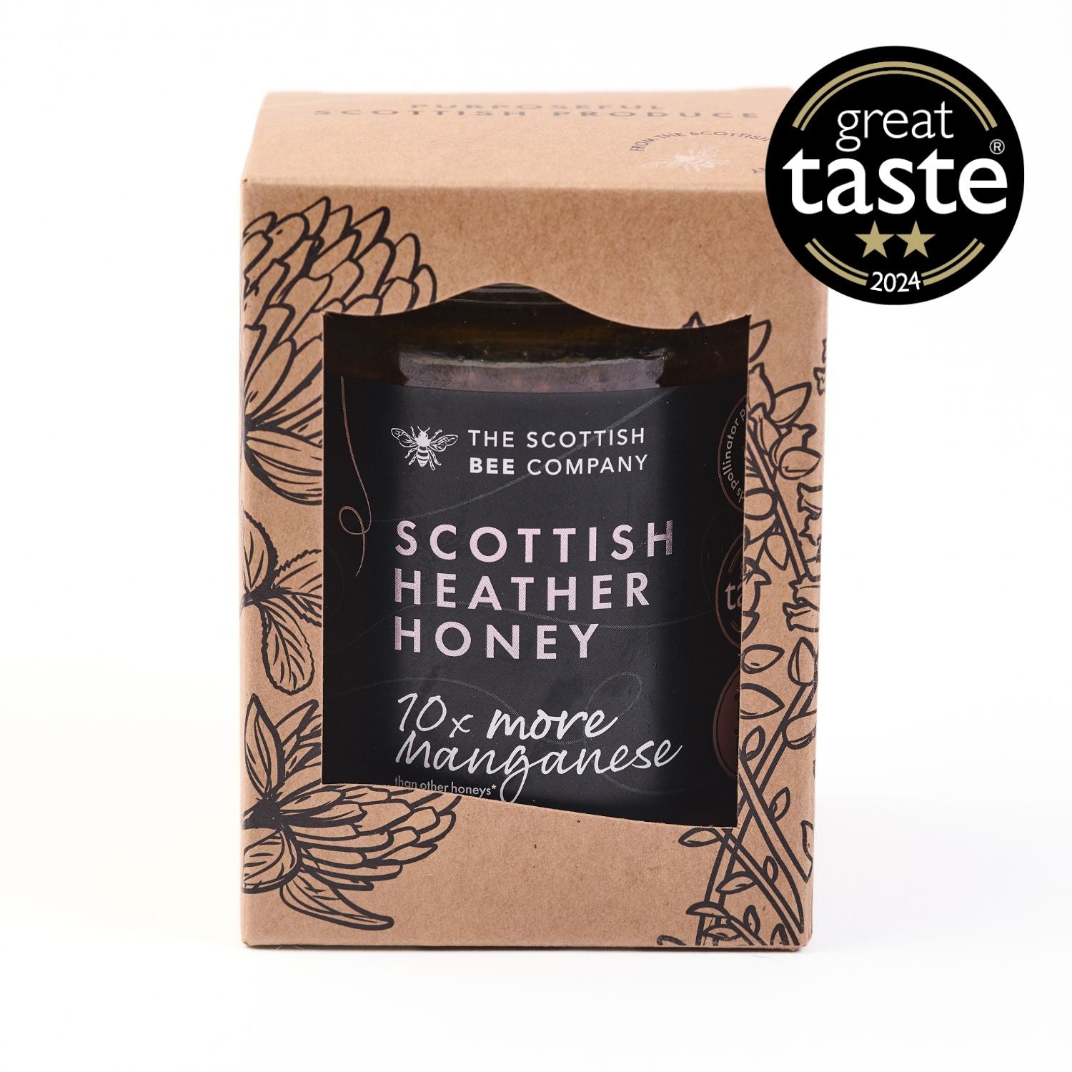 Scottish Heather Honey packaging with &